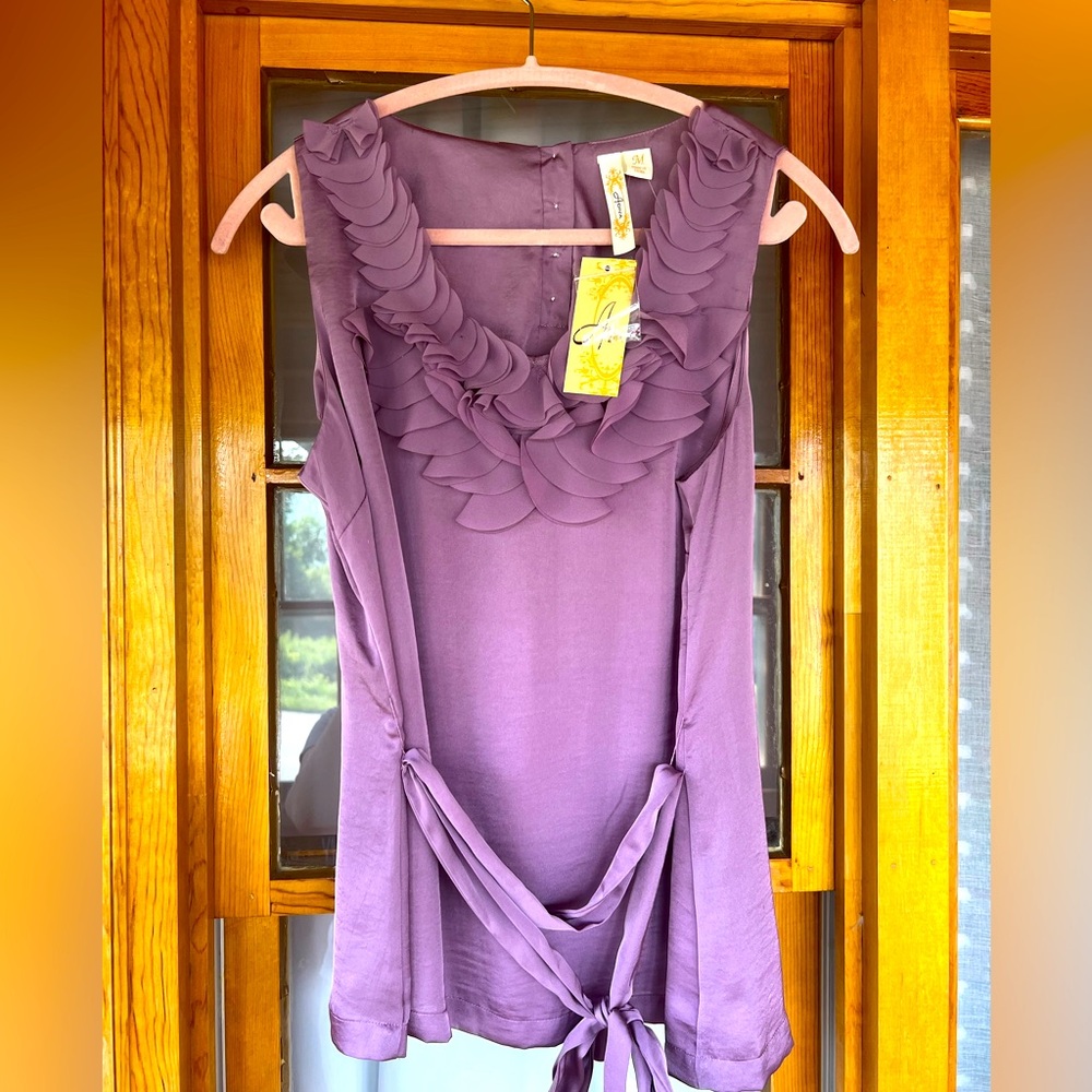Adiva Floral Sleeveless Shirt Top Purple Size Medium